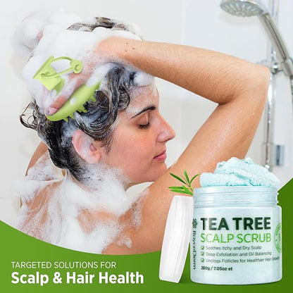 Roycederm Tea Tree Scalp Scrub with Scalp Massager Brush - Deep Cleansing, Itchy Relief Scalp Treatment for Dandruff, Psoriasis & Seborrheic Dermatitis - Gently Exfoliator, Relieves Dryness