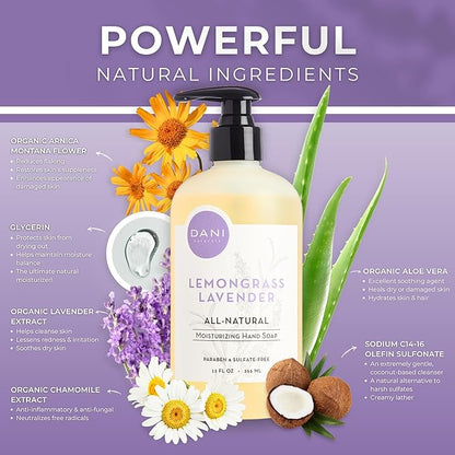 Naturals Moisturizing Hand Soap – Calming Lemongrass Lavender Scent, Hydrating, Sulfate-Free & Paraben-Free, 12 Oz Bottle with Pump, Gentle Cleansing for Dry Skin