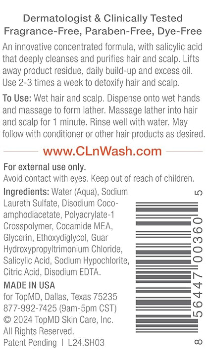 CLn Shampoo with Salicylic Acid – 3 fl oz, Clarifying Anti Dandruff Shampoo for Oily Hair, Itchy or Flaky Scalp Prone to Dandruff, Folliculitis & Seborrheic Dermatitis, Hypoallergenic Formula