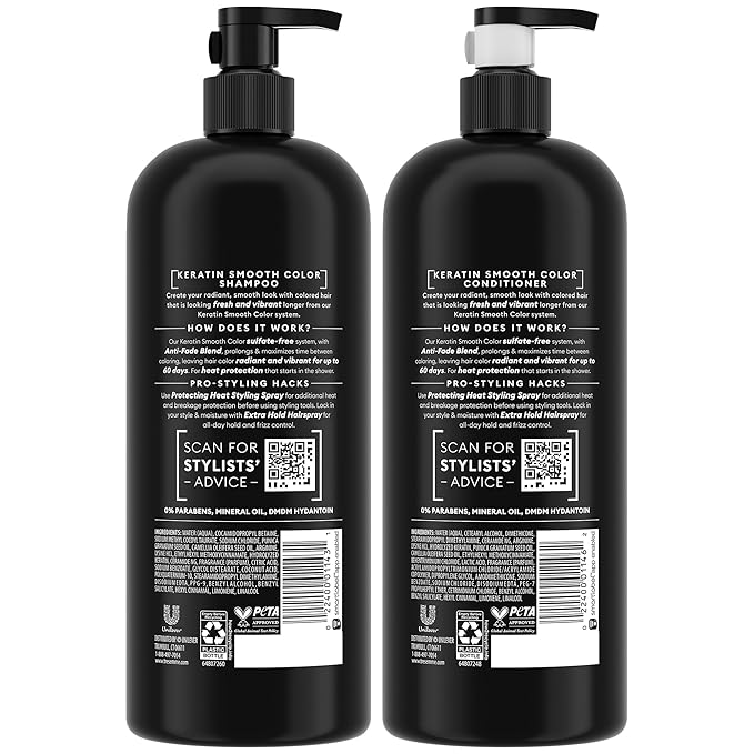 TRESemmé Shampoo and Conditioner, Keratin Smooth Color – Anti-Fade, Anti-Frizz Hair Products for Color-Treated Hair, 28 Oz Ea