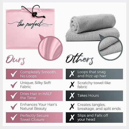 THE PERFECT HAIRCARE Microfiber Hair Towel Wrap + 2 Smooth Large Hair Drying Tie for Wet Hair - Anti-Frizz, Gentle, Super Absorbent Hair Scrunchies for Women - Also Use as a Face Washing Wristband