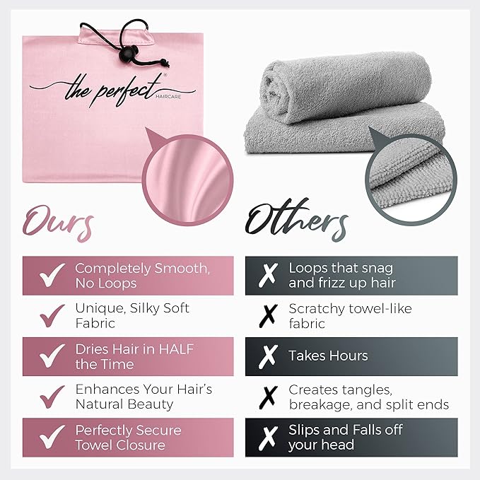 Microfiber Hair Towels Wrap for Women - Smooth as Silk - Anti-Frizz for Curly, Wavy, Straight Hair Girls - Plopping Essential - Fast Drying - Easier to Use Than a T-Shirt - 2 pack
