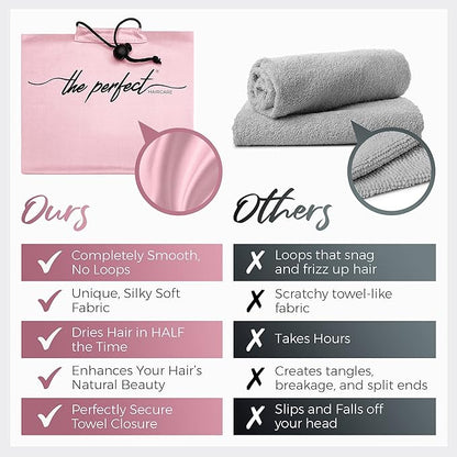 Microfiber Hair Towels Wrap for Women - Smooth as Silk - Anti-Frizz for Curly, Wavy, Straight Hair Girls - Plopping Essential - Fast Drying - Easier to Use Than a T-Shirt - 2 pack