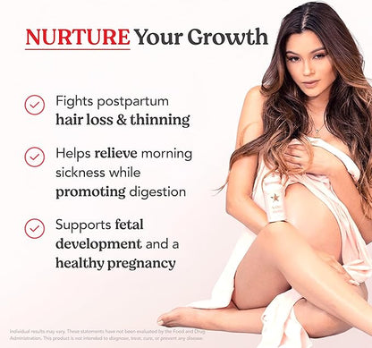 HAIRtamin MOM Vegan Prenatal & Postnatal Multivitamin Supplement & Hair Vitamin Pregnancy, Postpartum, Breastfeeding Probiotic One-a-Day Hair Vitamins with Biotin, Zinc, Iron (30 Counts)