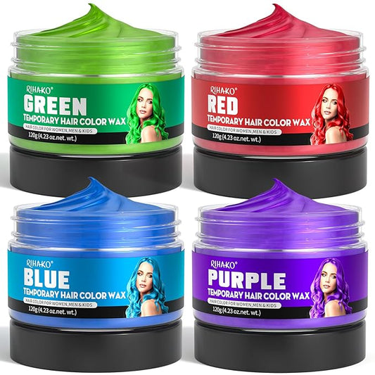 4 Colors Temporary Hair Color for Kids,Gifts for Teens,Girls,Boys,Fun Gifts for Kids,Temporary Hair Dye,Green Purple Red Blue Hair Dye Color Wax,DIY Hairstyle Instant Color Wax Halloween Party