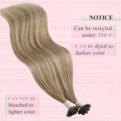 YoungSee Utip Hair Extensions Human Hair Balayage Light Brown Ombre Platinum Blonde U Tip Keratin Hair Extensions for Natural Looking Utips Extensions Real Human Hair Silky Straight 16In 1G/S 50G