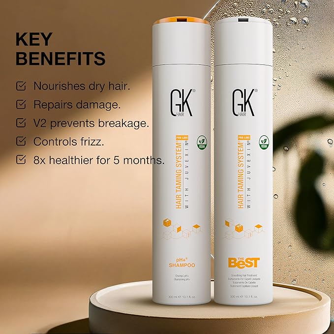 GK HAIR The Best Vegan Keratin Treatment Kit 10.1 fl oz – Pre Treatment Shampoo Straightening Complex for Smooth Silky Frizz-Free Hair Professional Long Lasting Smoothing System