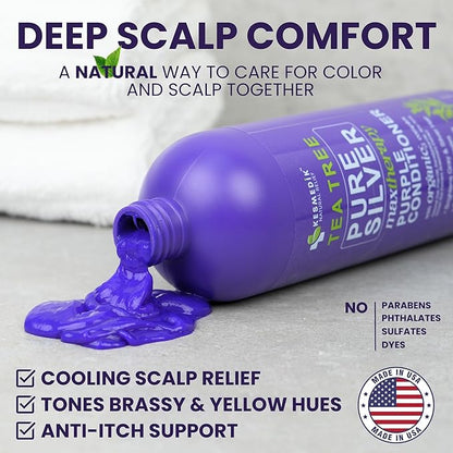 Tea Tree Purple Conditioner, Anti-Brass Toner for Blonde, Silver & Gray Hair, Softens, Repairs Damaged Hair & Salon-Grade Hair Toner Conditioner, 16 fl oz