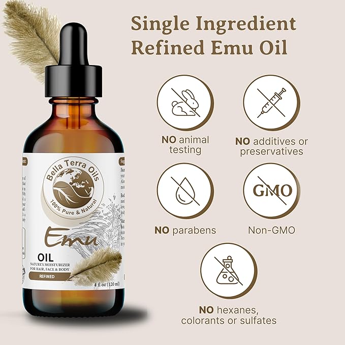 Bella Terra Oils - Emu Oil 8 oz - Celebrate the Australian Emu Heritage, Enveloped in Vitamin-rich Goodness, A Touch of Elegance for Skin
