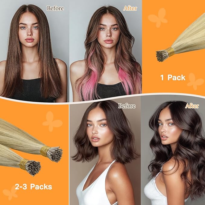 DOORES I Tip Hair Extensions, Light Blonde Highlighted Golden Blonde 50g/100s 14 Inch, Cold Fusion Hair Extensions Remy Silky Straight Hair
