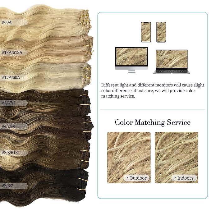DOORES Hair Extensions Clip in Human Hair, Dark Blonde Highlighted Bleach Blonde 150g 9pcs 14 Inch, Remy Clip in Human Hair Extensions Real Natural Hair Extensions