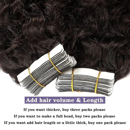 Anrosa Tape in Hair Extensions Human Hair Black Women 10A New Version Glam Seamless Jerry Curly Human Hair Darkest Brown #2 Natural 3B 3C Tape in Hair Extensions Human Hair 20 Pcs 50g