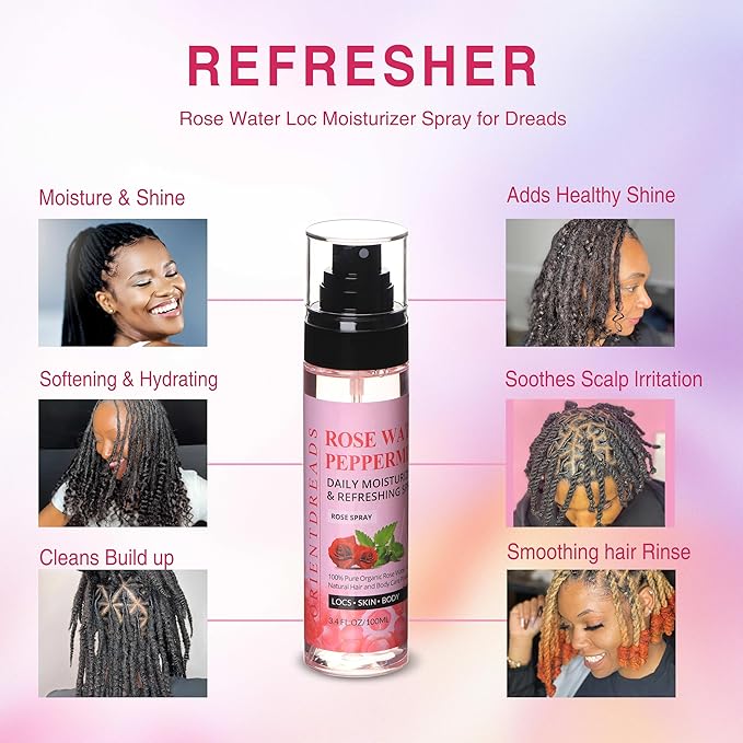 Moisturizing Rose Water and Peppermint Hair Scalp Refresher with Castor Oil for Locs and Dreadlocks - Natural Loc Care and Maintenance (3.4oz)