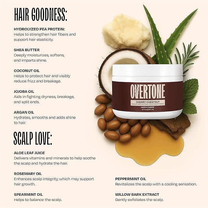 Overtone Color Depositing Semi-Permanent Hair Dye Conditioner - 8 oz For Natural & Color-Treated Hair, Moisturizing Shea Butter & Coconut Oil - Vegan & Cruelty-Free, Cherry Chestnut