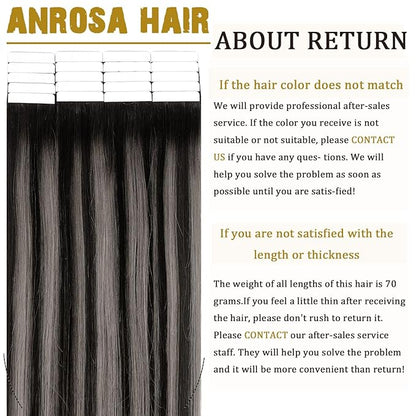 Anrosa Tape in Hair Extensions Human Hair Remy Real Human Hair Extensions Tape in Silky Natural Hair Extensions Human Hair 16 Inch Natural Black to Silver Grey with Natural Black Rooted 50G 20PCS
