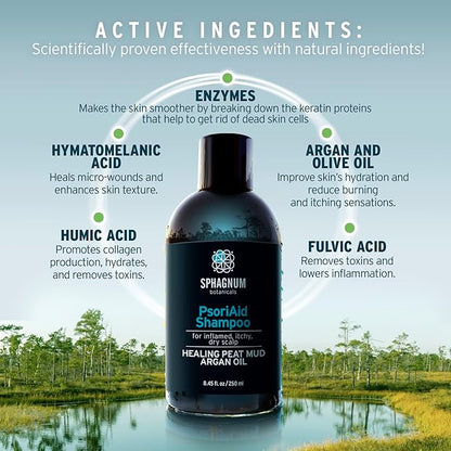 Natural Psoriasis Shampoo - Peat Mud & Tea Tree Oil Therapy for Itchy and Red Scalp Treatment. No Coal Tar. 8.45 Oz