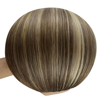 YoungSee Wire Hair Extensions Real Human Hair Balayage Wire Extension with Adjustable Clips Dark Brown Roots Blending into Medium Brown with Warm Blonde Highlights Remy Human Hair Extensions 18In 80G