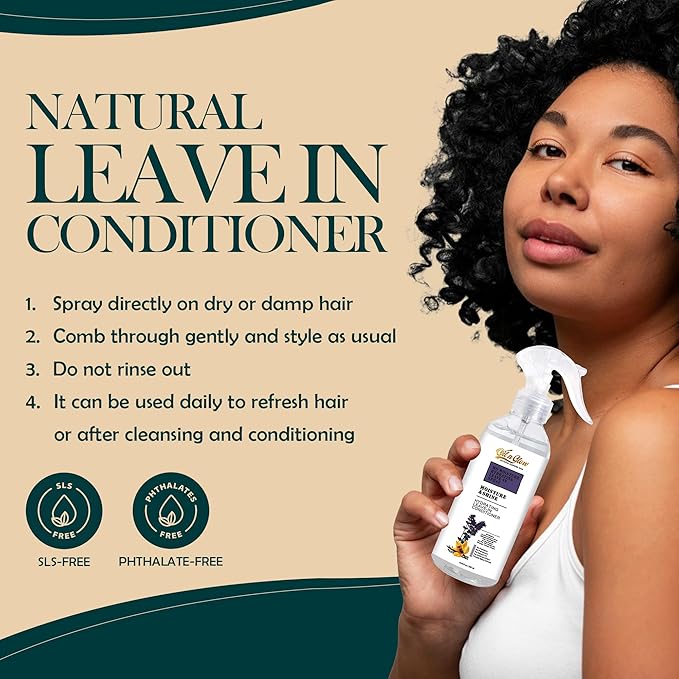 USDA Certified Rosemary Oil Lightweight Water-Based Leave In Conditioner Spray Anti-Frizz Moisturizer for Matted, Dry, Dull, Curly 4C Hair Color Safe, Paraben & Sulfate-Free. 8.45 Fl. Oz