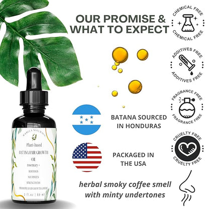 Batana Oil for Hair Growth - 100% Pure & Natural Blend with Raw & Organic Rosemary, Almond, Peppermint Oil - For Thicker, Fuller Hair - 2oz - All Hair Types