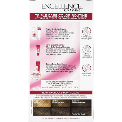 L'Oreal Paris Excellence Creme Permanent Triple Care Hair Color, 5AB Mocha Ashe Brown, Gray Coverage For Up to 8 Weeks, All Hair Types, Pack of 1