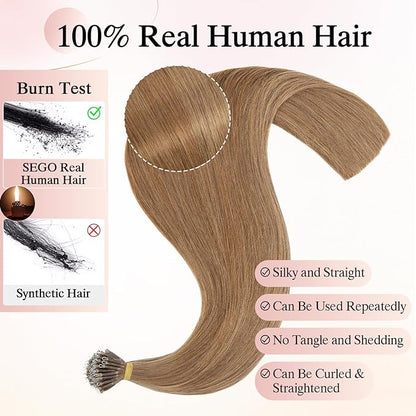 Nano Bead Human Hair Extensions nano rings hair extensions Nano-bond Hair Extensions Nano Tip Extensions Silky Straight Natural 50g/50 Stands 16" Light Brown