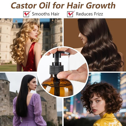 Castor Oil Organic Cold Pressed Unrefined Glass Bottle,Castor Oil for Pack Wrap, Liver Detox, Hair Growth -Face-Lashes & Eyebrows