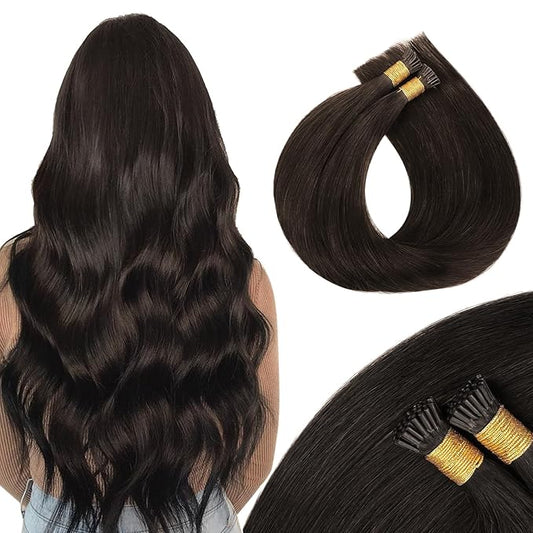 MAXITA I Tip Hair Extensions Human Hair,50g/50s Dark Brown 24 Inch Comfortable Wear, Invisible & Natural Cold Fusion, 100% Remy Human Hair Itip Keratin Hair Extensions
