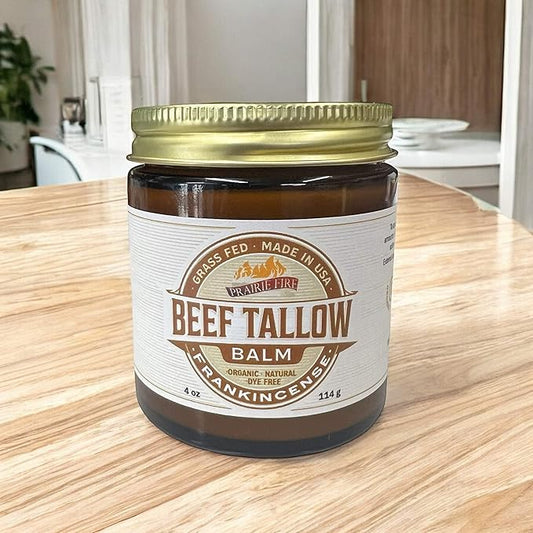 Beef Tallow Balm - 4 oz - Made in USA - Organic Grass Fed and Finished Tallow - Moisturizing Skin Care Frankincense