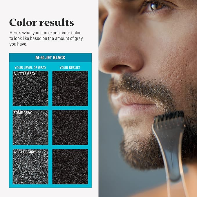 Just For Men Mustache & Beard, Beard Coloring for Gray Hair with Brush, With Keratin Biotin Aloe and Coconut Oil for Healthy Facial Hair - Jet Black, M-60, Pack of 3 (Packaging May Vary)