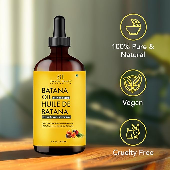 Botanic Hearth Dr Sebi Batana Oil for Hair Growth- Weightless (Glass bottle 4 fl oz) | 100% Pure & Unrefined Oils from Honduras, Lightweight Summer Hair Oil for Strengthening & Volumizing - Hair Tonic