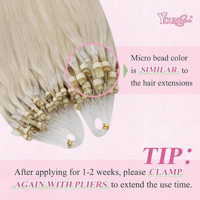 YoungSee Microlink Hair Extensions Blonde Micro Beads Hair Extensions Platinum Blonde 50s 50g Microbead Hair Extension Human Hair No Damage 20 Inch