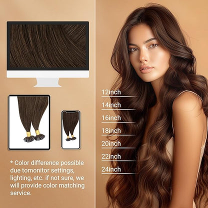 MAXITA U Tip Hair Extensions Human Hair, Chocolate Brown Hair Extensions Real Human Hair, 50g/50 Strands/Pack, 18 In Virgin Human Hair