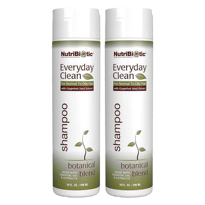 NutriBiotic Everyday Clean Shampoo, Botanical Blend, 10 Fl Oz Twin Pack | GSE & Botanicals for Normal to Oily Hair | Free Of Parabens, Sulfates, Dyes, Colorings, Cocamide DEA, Chlorine Derivatives