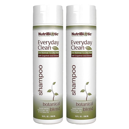 NutriBiotic Everyday Clean Shampoo, Botanical Blend, 10 Fl Oz Twin Pack | GSE & Botanicals for Normal to Oily Hair | Free Of Parabens, Sulfates, Dyes, Colorings, Cocamide DEA, Chlorine Derivatives