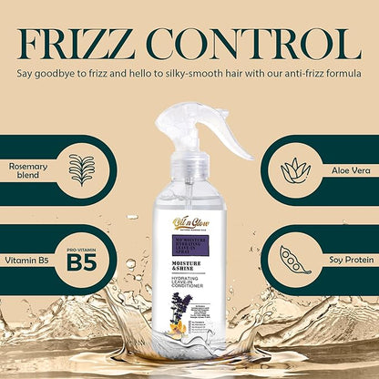 USDA Certified Rosemary Oil Lightweight Water-Based Leave In Conditioner Spray Anti-Frizz Moisturizer for Matted, Dry, Dull, Curly 4C Hair Color Safe, Paraben & Sulfate-Free. 8.45 Fl. Oz