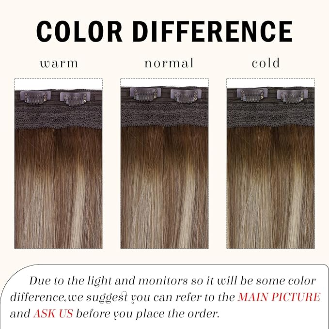 RUNATURE Wire Hair Extensions Real Human Hair, Balayage Fish Line Human Hair Extensions for Women, Invisible Natural Silky Hair 12 Inch 70g #3/8/22 Walnut Brown to Light Brown with Light Blonde
