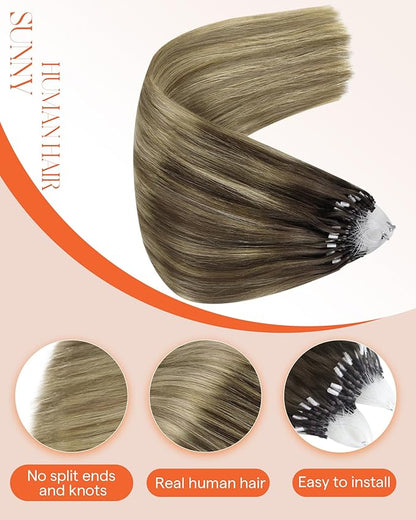 Sunny Hair Micro Link Hair Extensions Human Hair 24inch Micro Beads Extensions Brown Ombre Golden Brown Mix Blonde Microlink Fit Any Occasion Fusion Natural Look 50g