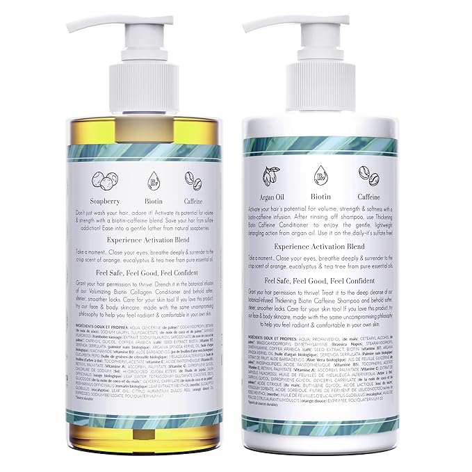 Tree To Tub Volumizing Biotin Shampoo and Conditioner Set - Activating Caffeine for Fuller Hair, Thickening Shampoo and Conditioner for Women & Men, Sulfate Free w/Natural Soapberry Organic Argan Oil