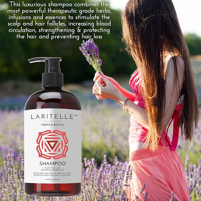 Organic Shampoo Fertile Roots 17.5 oz – Fights Hair Loss & Promotes Healthy New Growth with Lavender, Ginger, Rosemary, Patchouli, Clary Sage – Strengthens, Nourishes & Balances Scalp