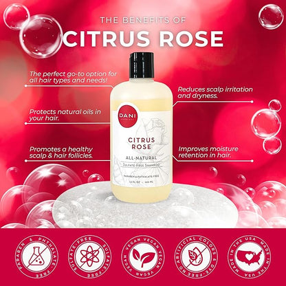 Naturals Shampoo - Citrus Rose Scent is a sulfate-free, vegan, and organic shampoo that deeply moisturizes and nourishes all hair types, including color-treated hair