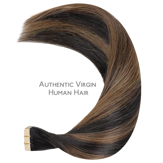 WENNALIFE Tape in Hair Extensions Human Hair Balayage Natural Black to Chestnut Brown Tape in Extensions, 10pcs 25g 16 inch Remy Invisible Tape Ins Straight Soft Real Human Hair Tape in Extensions
