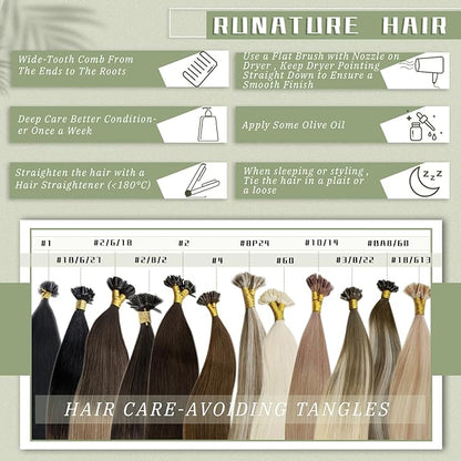 RUNATURE U Tip Hair Extensions Human Hair, Balayage Real Keratin Tip Extensions for Short Hair, Silky Remy Natural Hair, Hot Fusion Heat Resistant, 12 Inch 40g 50strands #3/8/22 Brown to Blonde