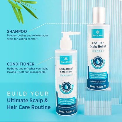 Roycederm Coal Tar Antidandruff Shampoo & Conditioner Set: 2% Coal Tar Extract Scalp Relief Shampoo for Psoriasis, Dandruff & Seborrheic Dermatitis - Soothes Itchy Scalp, Hydrates Hair