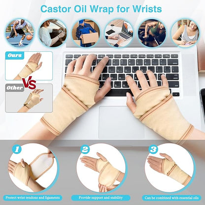 12 Pcs Castor Oil Pack Wrap, Reusable Castor Oil Pack Kit Organic Cotton for Shoulder Hands Neck Waist Chest Knees and Feet, Adjustable Compress Pads for Entire Body, Machine Washable Anti Oil Leak