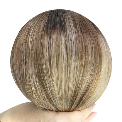 YoungSee Clip in Human Hair Extensions Balayage Clip in Hair Extensions Real Human Hair Dark Brown Roots Blending into Medium Brown with Warm Blonde Highlights Hair Extensions Clip ins 120G 22In 7Pcs