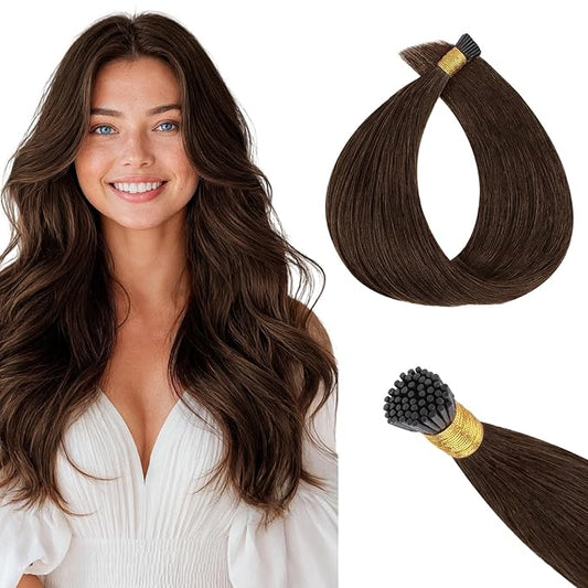MAXITA I Tip Hair Extensions Human Hair,50g/50s Chocolate Brown 22 Inch Comfortable Wear, Invisible & Natural Cold Fusion, 100% Remy Human Hair Itip Keratin Hair Extensions