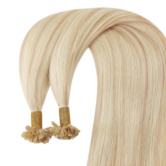 YoungSee Keratin Hair Extensions Human Hair Blonde 16 Inch K Tip Hair Extensions Blonde Highlight Hot Fusion Keratin Tip Hair Extensions Remy K Tip Hair Extensions Real Human Hair 50g #18/613