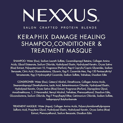Nexxus Keraphix Shampoo and Conditioner - Damaged Hair Treatment System with Keratin Protein and Black Rice, 2 Count & 3 Repair Masks Treatment, 33.8 oz, 1.5 oz, 3 Count, 5 Count ( Pack of 1)