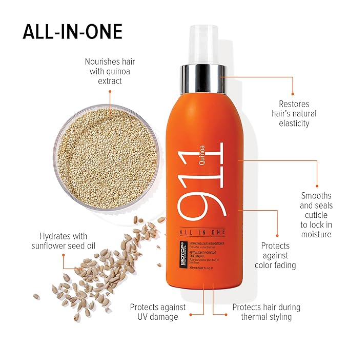Biotop Professional 911 Quinoa All In One - Spray Leave-In Conditioner - Heat Protectant & Hair Repair Treatment for Damaged Hair - Safe for Color Treated Hair (5.07 oz/150ml)