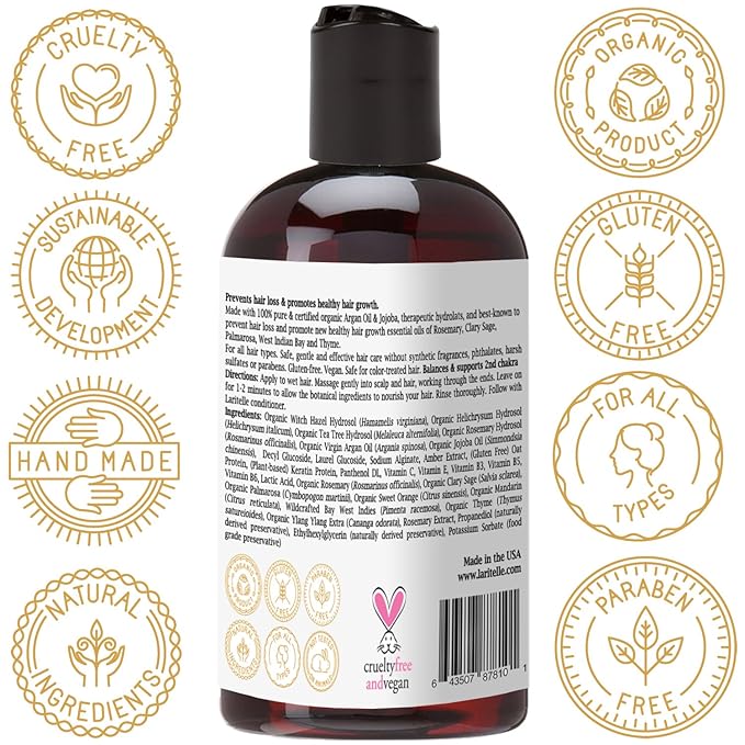 Organic Travel Size Shampoo 2 oz | Hair Loss Prevention, Clarifying, Strengthening, Follicle Stimulating | Argan Oil, Rosemary & Palmarosa | NO GMO, Sulfate, Alcohol, Paraben, Phthalate | GF